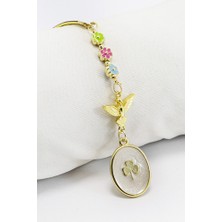 Biuti Kuşlu Küçük Renkli Çiçekli Sedefli Yonca Dikiz Ayna Süsü, Yeni Araba Hediyesi