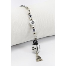 Biuti Siyah Beyaz Kalpli El Yapımı Cam Uğur Böcekli Püsküllü Dikiz Ayna Süsü, Hediyelik Araba Hediyesi