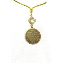 Biuti Gold Parlak Taşlı Ay Yıldızlı Çelik Çift Taraflı Ayetel Kürsi/felak Nas Ihlas Araba Dikiz Ayna Süsü
