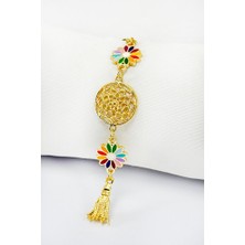 Biuti Renkli Papatyalı Salkım Lotus Çiçekli Araba Dikiz Ayna Süsü, Gold Renkli Hediyelik Süsü