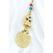 Biuti Renkli Metal Balık Ayetel Kürsi Araba Dikiz Ayna Süsü, Cam Turkuaz Nazar Boncuklu Hediyelik