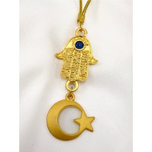 Biuti Altın Kaplama Hamse Ay Yıldız Gold Renkli Araba Dikiz Ayna Süsü, Lüks Yeni Araba Hediyesi