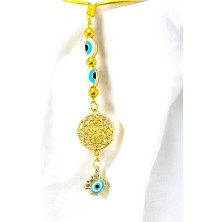 Biuti Küçük Yengeç, Elips Nazar Gözü Detaylı Metal Lotus Çiçeği Araba Dikiz Ayna Süsü/ Altın Rengi