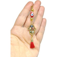 Biuti Kırmızı Nazar Boncuklu Püsküllü Metal Hamse / Fatıma Eli Araba Dikiz Ayna Süsü, Yeni Araba Hediyesi