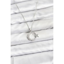 Prativas 316L Çelik Zincir Gümüş Renk Ay Yıldız Model Zirkon Taşlı Kadın Kolye - PRT3500EB10214