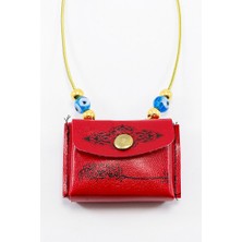 Biuti Kırmızı Cam Nazar Boncuğu Deri Çantalı Mini Kur'an-I Kerim Lastikli Araba Dikiz Ayna Süsü