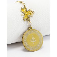 Biuti Parlak Taşlı Yapraklı Gold Çelik Allah Lafzı Ayetel Kürsi Felak Nas Ihlas Dikiz Ayna Süsü (3,5)