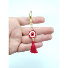 Biuti Kırmızı Metal Nazar Boncuğu Araba Dikiz Ayna Süsü Püsküllü Hediyelik Aksesuar Metalik Ipli