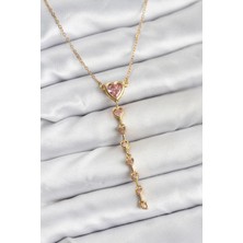 Prativas 316L Çelik Zincir Gold Renk Pembe Kalp Kadın Kolye - PRT3500EB10117