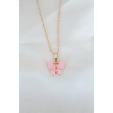 Prativas Gold Kaplama Pembe Sedefli Kelebek Kolye - PRT3500EB10127
