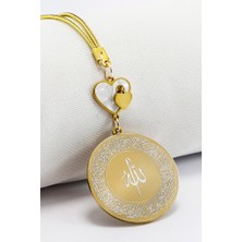 Biuti Sedefli Kalp Gold Renkli Ayetel Kürsi Allah Lafzı Felak Nas Ihlas Komple Çelik Araba Ayna Süsü