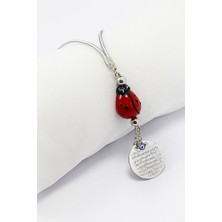 Biuti El Yapımı Cam Uğur Böcekli Küçük Metal Ayetel Kürsi Araba Dikiz Ayna Süsü Gümüş Renkli