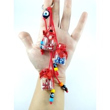 Ennea Art Cam Şişe Nazar Boncuğu Anahtarlık/araba Dikiz Ayna Süsü Kırmızı El Yapımı Hediyelik Eşya