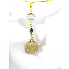 Biuti Ay Yıldız Mineli Nazar Detaylı Metal Ayetel Kürsi Araba Dikiz Ayna Süsü, Altın Renkli