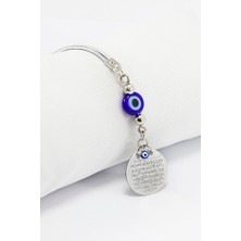 Biuti Lacivert El Yapımı Cam Nazar Boncuklu Metal Ayetel Kürsi Araba Dikiz Ayna Süsü, Araba Hediyesi