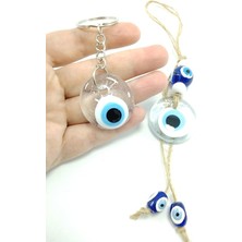 Ennea Art Saydam Nazar Boncuğu Araba Dikiz Ayna Süsü + Anahtarlık Ikili Set El Yapımı Cam Hediyelik Eşya Seti