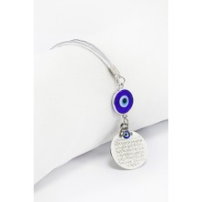 Biuti Çerçeveli Lacivert Nazar Boncuklu Metal Ayetel Kürsi Araba Dikiz Ayna Süsü, Yeni Araba Hediyesi