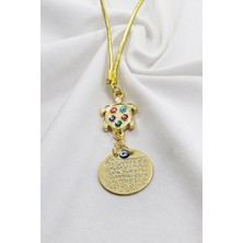 Biuti Renkli Nazarlı Kaplumbağa Gold Renkli Metal Ayetel Kürsi Araba Dikiz Ayna Süsü, Yeni Araba Hediyesi