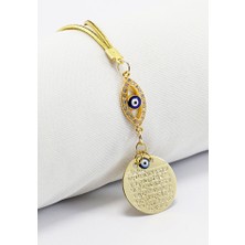 Biuti Zirkon Taşlı Gözlü Metal Ayetel Kürsi Dualı Dikiz Ayna Süsü, Yeni Araba Hediyesi