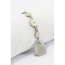 Biuti Küçük Beyaz Papatyalı Metal Ayetel Kürsi Dualı Dikiz Ayna Süsü, Araba Hediyesi