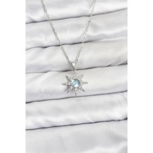 Prativas 316L Çelik Zincir Gümüş Renk Kutup Yıldızı Model Zirkon Taşlı Kadın Kolye - PRT3500EB10170