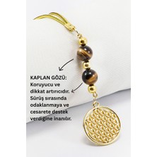 Biuti Doğal Taşlı Metal Yaşam Çiçeği Araba Dikiz Ayna Süsü, Kaplan Gözü Taşlı Araba Hediyesi