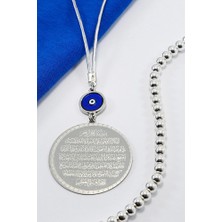 Biuti Mineli Nazar Boncuklu Ayetel Kürsi Felak Nas Araba Dikiz Ayna Süsü, Yeni Araba Hediyesi(4,5cm Plaka)