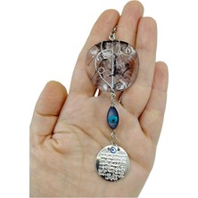 Biuti Sedef Füme Nazar Boncuğu Ayetel Kürsi Araba Dikiz Ayna Süsü, Özel Tasarım Metal Örme Boncuklu