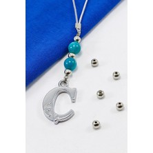 Biuti Turkuaz Doğal Taşlı Metal Ç Harfi Araba Dikiz Ayna Süsü, Yeni Araba Hediyesi