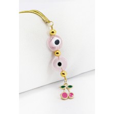 Biuti Pembe Cam Yassı Nazar Boncuklu Salkım Kiraz Araba Dikiz Ayna Süsü, Yeni Araba Hediyesi