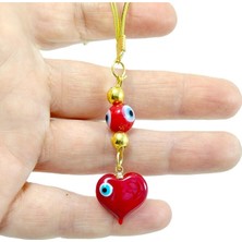 Biuti Kırmızı Cam Kalp Nazar Boncuğu Lüks Dikiz Ayna Süsü El Yapımı Aksesuar, Yeni Araba Hediyesi