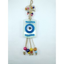 Ennea Art Dikdörtgen Nazar Boncuğu 11 x 7 cm Özel Tasarım El Yapımı Makrome Duvar Dekoru Hediyelik Eşya