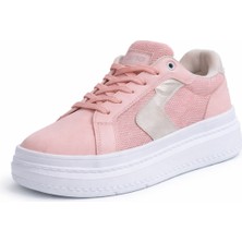 Liarca Pudra Kadın Sneaker Kalın Taban Bağcıklı Rahat Günlük Yürüyüş Spor Ayakkabı