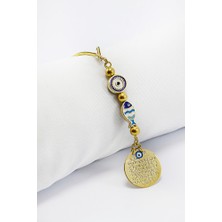 Biuti Çerçeveli Nazar Lacivert Balık Metal Ayetel Kürsi Araba Dikiz Ayna Süsü, Gold Renkli