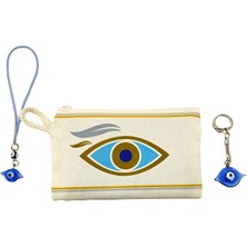 Biuti Mavi Nazar Boncuğu Araba Dikiz Ayna Süsü+Anahtarlık+Bozuk Para Cüzdanı El Yapımı Hediyelik Üçlü Set