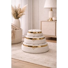 3’lü Kadife Kaplı Takı & Makyaj Saklama Sandığı Seti (Krem & Altın Detaylı)