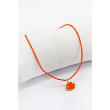 Biuti Turuncu Mineli Metal Balıklı Bijuteri Kolye, Turuncu Aksesuar