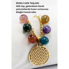 Biuti Doğal Taşlı Metal Yaşam Çiçeği Araba Dikiz Ayna Süsü, Renkli Akik Taşlı Zincirli Araba Hediyesi