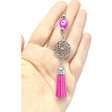 Biuti Pembe Püsküllü Sedef Nazar Boncuğu Araba Dikiz Ayna Süsü, El Yapımı Yeni Araba Hediyesi