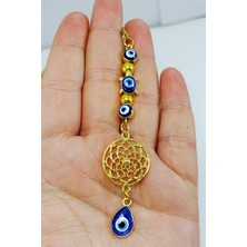 Biuti El Yapımı Cam Nazar /küçük Kaplumbağa Detaylı Metal Lotus Çiçeği Araba Dikiz Ayna Süsü/ Altın Rengi
