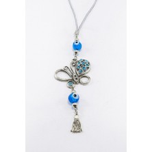 Biuti El Yapımı Cam Nazar Boncuklu Kelebekli Araba Dikiz Ayna Süsü, Metal Turkuaz Parlak Taşlı Kelebek