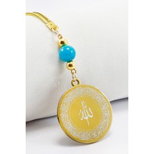 Biuti Turkuaz Doğal Taşlı Ayetel Kürsi Allah Lafzı Felak Nas Ihlas Çelik Araba Ayna Süsü