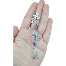 Biuti Dikiz Ayna Süsü, Eskitme Metal Kelebek Mavi Cam Nazar Boncuklu Yeni Araba Hediyesi