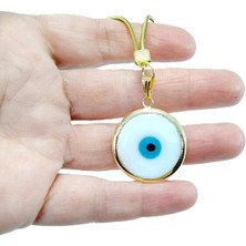 Biuti Beyaz Nazar Boncuğu Lüks Dikiz Ayna Süsü El Yapımı Cam Aksesuar, Yeni Araba Hediyesi