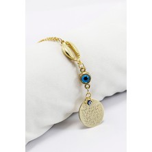 Biuti Deniz Kabuklu Nazarlı Metal Ayetel Kürsi Dualı Araba Dikiz Ayna Süsü, Yeni Araba Hediyesi