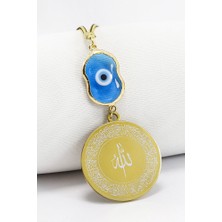 Biuti Turkuaz Nazarlı Gold Çelik Allah Lafzı Ayetel Kürsi Felak Nas Ihlas Dikiz Ayna Süsü (3,5)