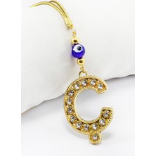 Biuti Gold Renkli Parlak Taşlı Ç Harfi Araba Dikiz Ayna Süsü, Yeni Harfli Araba Hediyesi