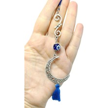 Biuti Dikiz Ayna Süsü, Metal Hilal Lacivert Cam Nazar Boncuğu Püsküllü El Yapımı Yeni Araba Hediyesi