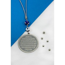 Biuti Çerçeveli Nazar Boncuklu Paslanmaz Çelik Ayetel Kürsi Nazar Ayeti Oto Ayna Süsü (4,5cm Plaka)