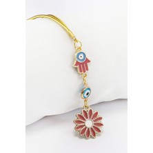 Biuti Gül Kurusu Hamse Nazarlı Çiçek Aksesuarlı Araba Dikiz Ayna Süsü, Araba Hediyesi